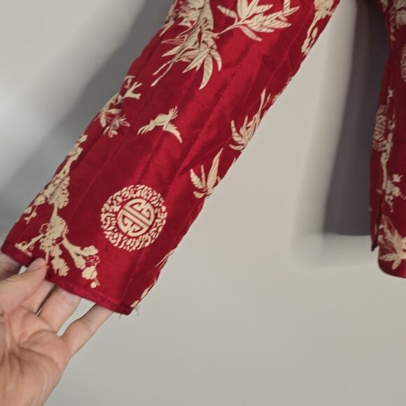 Carole Little 100% Silk Quilted Jacket Blazer Large Red Classic Career - Picture 3 of 8